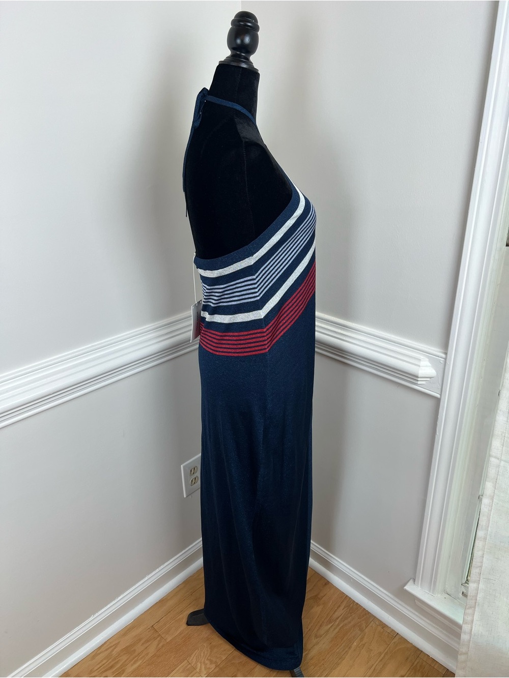 Wood Wood Ibbie Metallic Knit Chevron Halter Maxi Dress NWT Size M - Picture 4 of 10